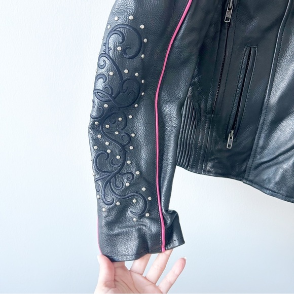 Vintage Renegade Classics Leather Hot Pink Wings Black Biker Moto Jacket Small - Picture 4 of 16